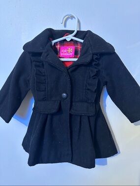 Pink Platinum Girls' Black Ruffle-Trim Pea Coat